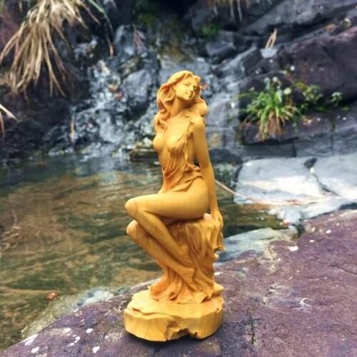 Modern solid wood goddess statue,Modern art sculpture,Hand-carved wooden figures,Home living room loft decoration Gift Figurines