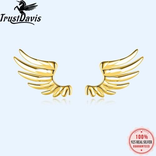 Trusta Womens 100% 925 Sterling Silver Jewelry Fashion Charm Angel Wings Stud Earrings Birthday Gift for Girls Kids Lady DS1519