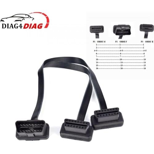 30CM OBD2 Extension Cable 16pin Dual Female Y Splitter OBD 2 Connector As Noodle Flat 30 CM Male To Female Extension Socket