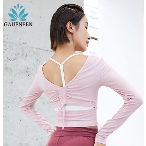 GAUENEEN Fitness Crop Top Hollow Out Sports Top Women Quick Dry Yoga Shirts Sportswear Female Running Workout Long Sleeve Top