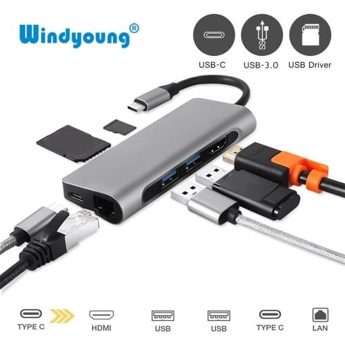 7 IN 1 USB C HUB USB-C HDMI 4K Gigabit Ethernet Rj45 Adapter USB 3.1 SD/TF Card Reader for MacBook Pro iPad Type C Hub Hdmi USB