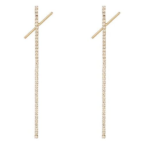 Women & Girls Silver Plated Needles Golden Alloy Stick X Cross Long Rhinestone Zircon Dangle Earrings & Drop Earrings