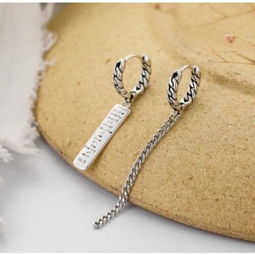 Minar Copper Alloy Square Letters Drop Dangle Earrings for Women Ladies Asymmetry Long Tassel Chain Earrings Retro Accessories