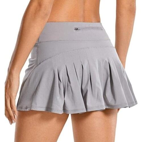 Womens Sport Skorts Solid Color Mid Waist Pleated Tennis Skirt with Pockets Zipper Ladies Casual Gym Fitness Shorts Plus Size