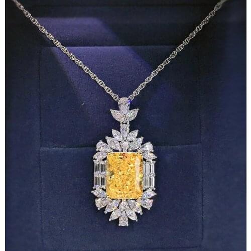 Luxury 925 Sterling Silver 12*15mm Yellow Crystal Diamonds Pendants Necklace For Women Zircon Necklaces Women Jewelry 2021