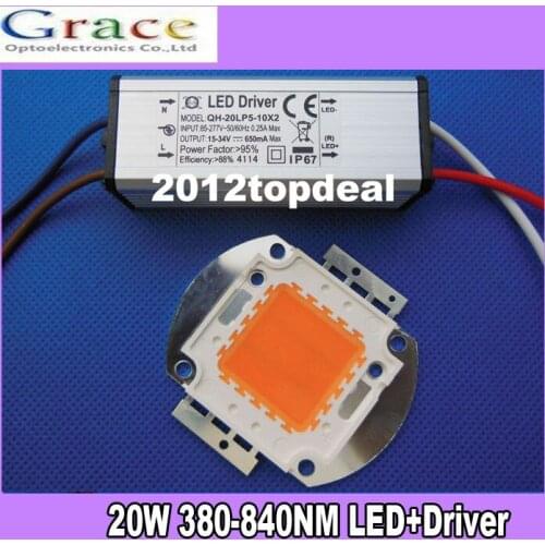 1set 20W full spectrum 400nm~840nm led grow lights with 20w driver for hydroponics