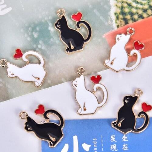 10pcs Lovely Cat Enamel Animal Charms Pendant DIY Findings For Jewelry Making Earring Pendant Charms