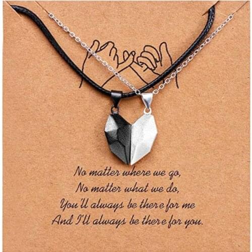 2 Pcs/1Pairs Magnetic Heart Pendant Stainless Steel Rope Chain Couple Necklace Choker for Women Men Distance Gift Jewelry