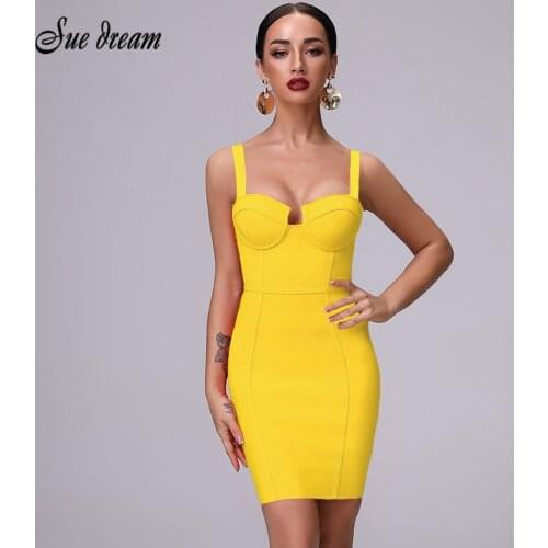 2020 New Fashion Summer Womens Yellow Blue Sleeveless Sling Sweetheart Sexy Ladies Mini Bandage Dress Christmas Dress