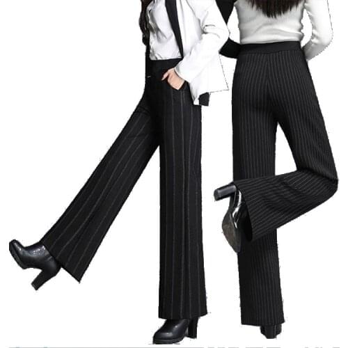 2020 Office Wear Women Woolen Pants Autumn Winter Wide Leg Trousers Plus Size Lady Pants Elastic High Waist Female Loose Pant