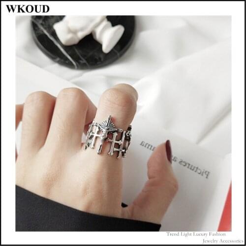 Hangzhi new trend Tibetan Silver Metal Vintage Cross Geometric Irregularity Punk Adjustable Open Finger Rings for Women
