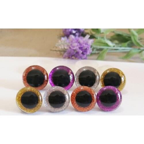 30set/lot 16mm/20mm/24mm plastic round clear safety toy eyes + gold/silver/orange/purple glitter fabric+ washer for diy doll