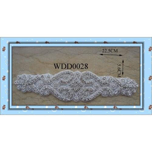 30 PIECES) crystal bridal beaded rhinestone applique for wedding evening dress sash iron on WDD0028