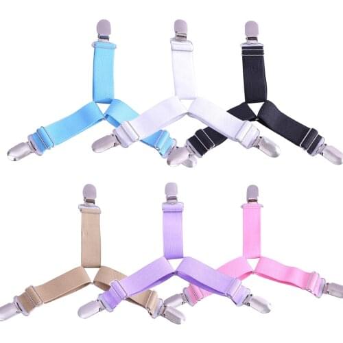4pc/set 0.98 inch Adjustable 3-Way Bed Sheet Clip nylon stainless steel Bed Sheet Clip mattress covers clip elastic rope 6 color