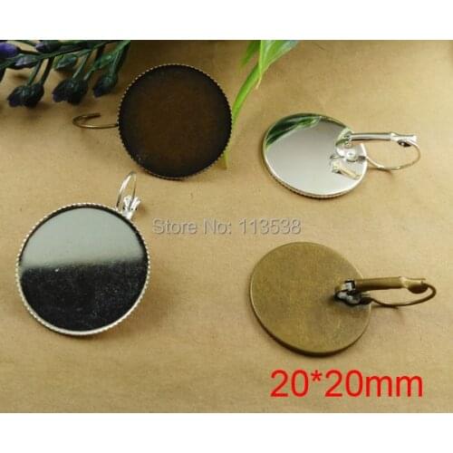 500pcs 20*20mm silver plated teeth brass metal EARRING BLANK BASE TRAYS BEZEL ellipse Setting hook drop earrings findings