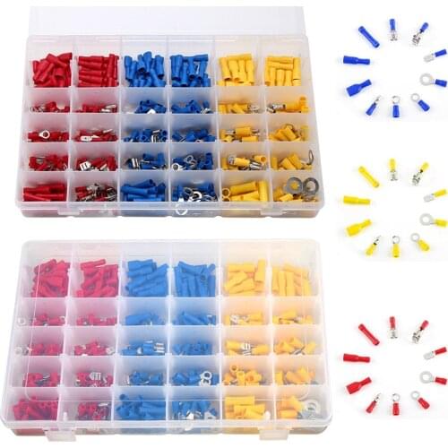 500 Pcs/Set Insulated Cable Connector Electrical Wire Assorted Crimp Spade Butt Ring Fork Set Ring Lugs Rolled Terminals Kit