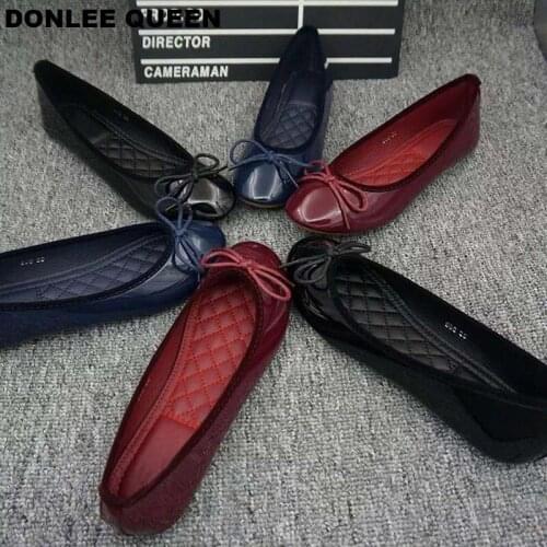 DONLEE QUEEN 2019 Flat Ballet Shoes Women Slip On Loafers Comfortable Moccasin Patent Leather Shallow Ballerina Ladies Work Shoe