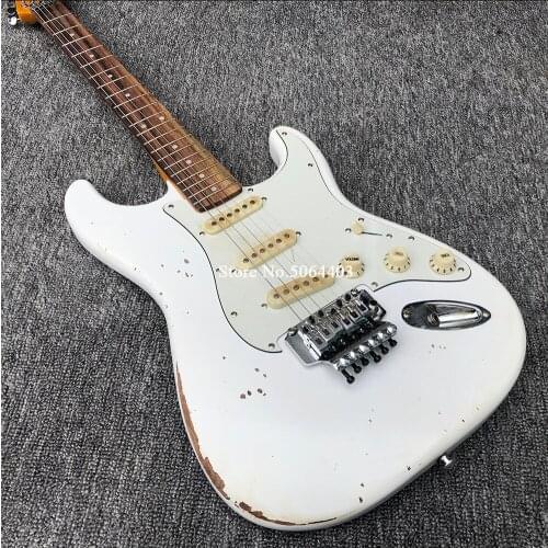 White made old electric guitar manual aging metal nitration paint dyed white, manual second-hand free shipping