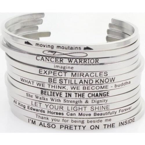 Wholesale Random 10pcs Style3 Stainless Steel Bangle Engraved Inspirational Quote Stamped Cuff Mantra Bracelets For Men Women