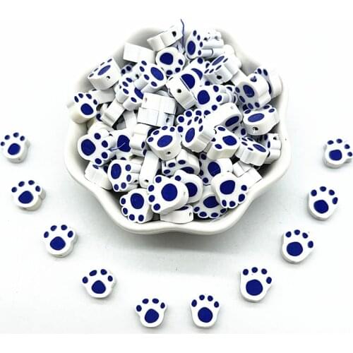 30pcs 10mm Bears Paw Pattern Beads Polymer Clay Spacer Loose Beads for Jewelry Making DIY Accessories #07