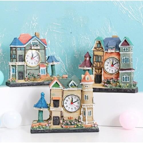 Clock and Watch Ornaments Childrens Room Bedroom Alarm Clock Villa Ancient Castle Modeling Desktop Ornaments Home Decoration