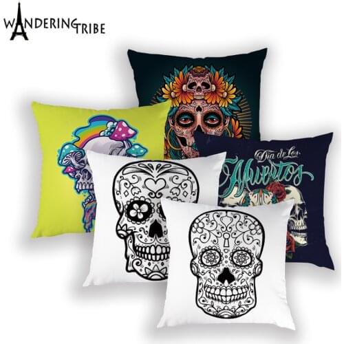 Halloween Skull Cushion Cover Mexican Cranium Decorative Throw Pillows Case Horror Skull Portrait Decoration Cushions Covers