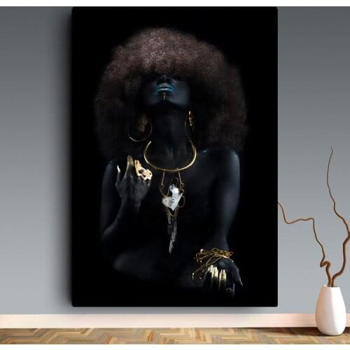 Black Girl Golden Nails Canvas Paintings for Living Room Fashion Art Posters and Prints Modern Pictures Unframed