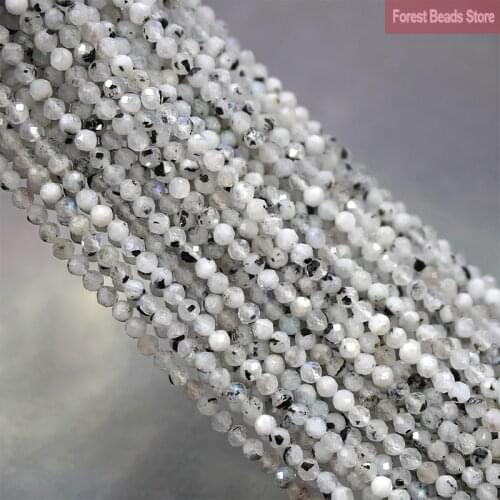 Faceted Black Quartz Rutilated Crystals Round Loose Spacer Beads DIY Bracelet Accessories for Jewelry Making 15'' Inch 2mm/3mm