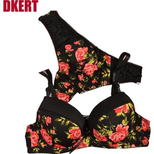 DKERT New Arrivals ABC G-string Women Bra Set Plus Size Printed Lace Bralette Bra Brief Sets Push Up Underwear Set