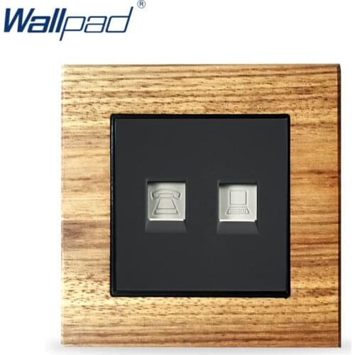 Computer & Telephone Socket Ethernet RJ45 CAT6 Wallpad Luxury Wooden Panel Electric Wall DATA & TEL Socket