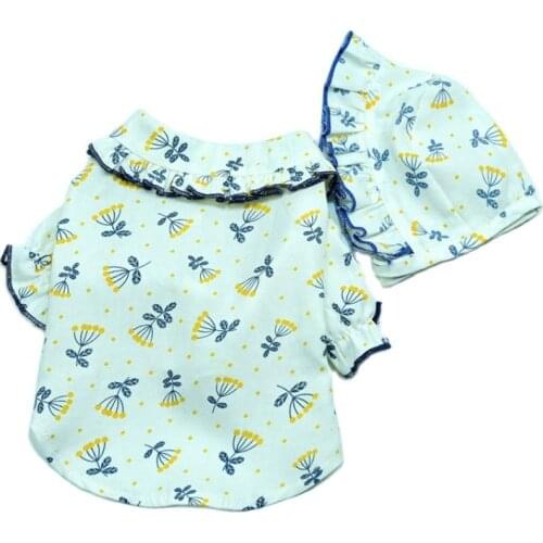 Summer Cat Dog Shirt with Hat Puppy Small Dog Costumes Yorkshire Poodle Pomeranian Schnauzer Bichon Clothing Outdoor Pet Clothes