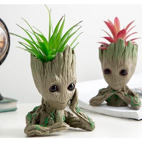 Cute Tree Figurines Miniature Baby Groot Pen Holder Plants Flower Pot Model Desktop Decoration Ornaments Home Decor Accessories