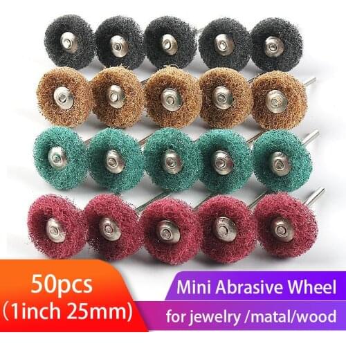 50pcs1 inch Abrasive Wheel Buffing Polishing Wheel Set Scouring Pad 25mm Sanding Head Polishing Brush for Dremel Tool