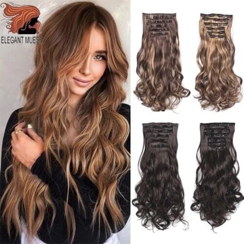 Clip In Hair Extension 22"inch 140g Womens False Wavy Hairpiece 6pc/set Synthetic Curly Full Hair Set Heat Resistant