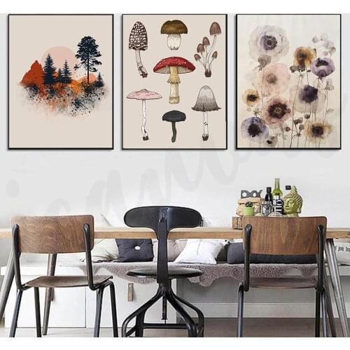 Nature Landscape Poster Wall Art Mushroom Species Print Flower Canvas Painting Decor Pictures for Living Room