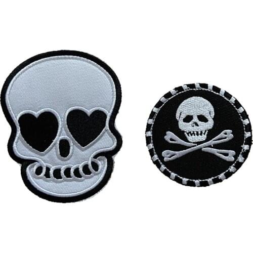 2020 New Custom White Black Skull Embroidered Badge Patches Iron on Skeleton Embroidery Applique for Clothes Jeans 2pcs/lot