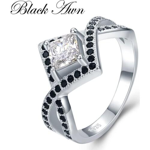 New Classic 4g 925 Sterling Silver Fine Jewelry Bague Black Spinel Wedding Rings for Women Girl Party Gift Bijoux C472