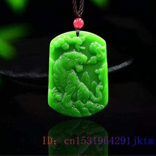 Green Jade Tiger Pendant Jadeite Gifts Carved Jewelry Natural Chinese Necklace Charm Amulet Fashion