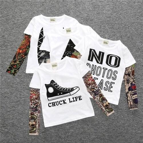 Hip Hop Style Baby T-Shirt Cartoon Print O-neck Children Bottoming Shirt Stitching Tattoo Long Sleeve Top Kids For Boys Girls