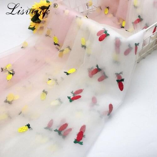 91x130cm pineapple embroidered tulle soft printed mesh fabric girls clothes women dress material birthday party sewing supplies