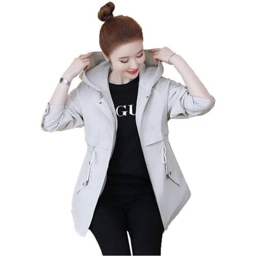 Plus Size Womens Windbreaker 2021 Spring New Korean Wild Loose Hooded Fashion Jacket Female Student Windbreaker Coat Lining C