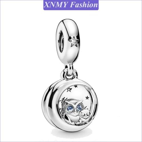 XNMY New Silver Color Always by Your Side Owl Dangle Charm Beads Fit Original Pandora Bracelet Necklace DIY Animal Jewelry