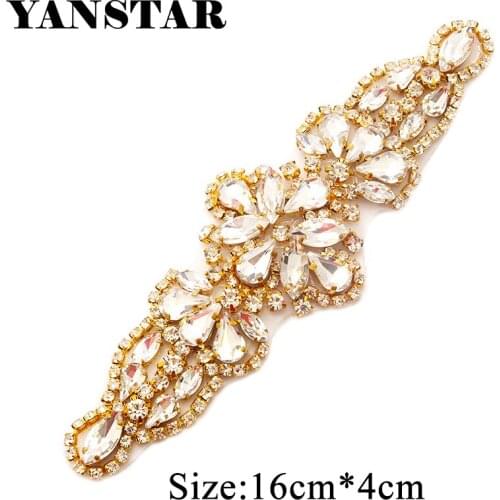 YANSTA30 PCS Wholesale Rhinestones Appliques Iron On For Wedding Dresses Rose Gold Clear Crystal Bridal Accessories YS891