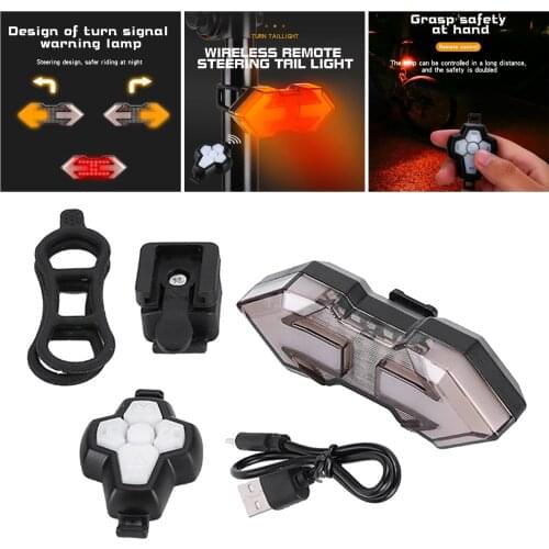 Bike Tail Light with Turn Signals Remote Control Rear Light Back USB Cycling