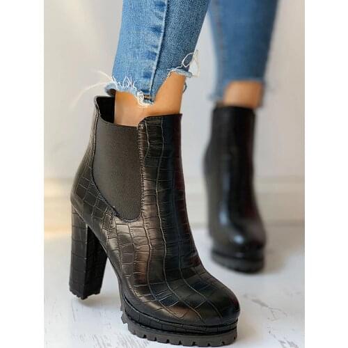 2021 Spring Casual Solid Motorcycle Boots Color Platform PU Chunky Heeled Boots For Ladies