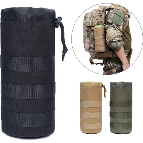 Molle Water Bottle Pouch Military Drawstring Open Top & Mesh Bottom Travel Bottle Holder Bag Tactical Hydration Carrier