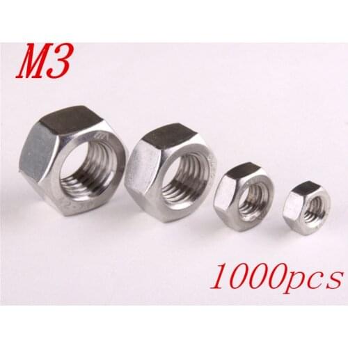 1000pcs/Lot Free Shipping Metric Thread M3 304 Stainless Steel Hexagon Nuts Screw Nuts Hex Nuts
