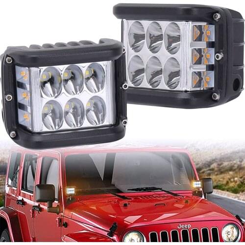 2 pcs 4 Inch Off-Road Dual Side Yellow DRL with Flash Strobe Function Driving Work Light Bar for Jeep Boat Truck ATV SUV Tractor