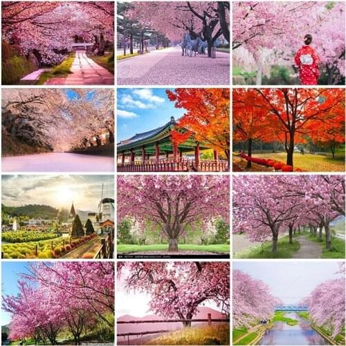 5D Diamond Painting Cherry Blossoms Diy Full Drill Embroidery Cross Stitch Flower Pictures of Rhinestones Mosaic Gift Home Decor
