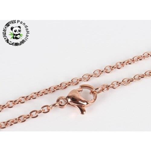 304 Stainless Steel Cross Chain Cable Chain for Necklace Makings, with Lobster Claw Clasps, Vacuum Plating, Rose Gold, 17.9"